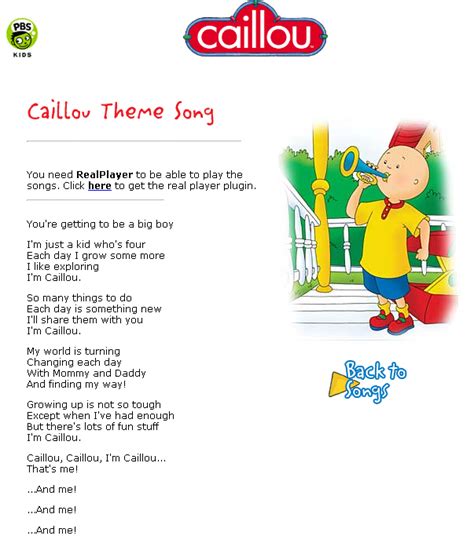 caillou lyrics|original caillou theme song.